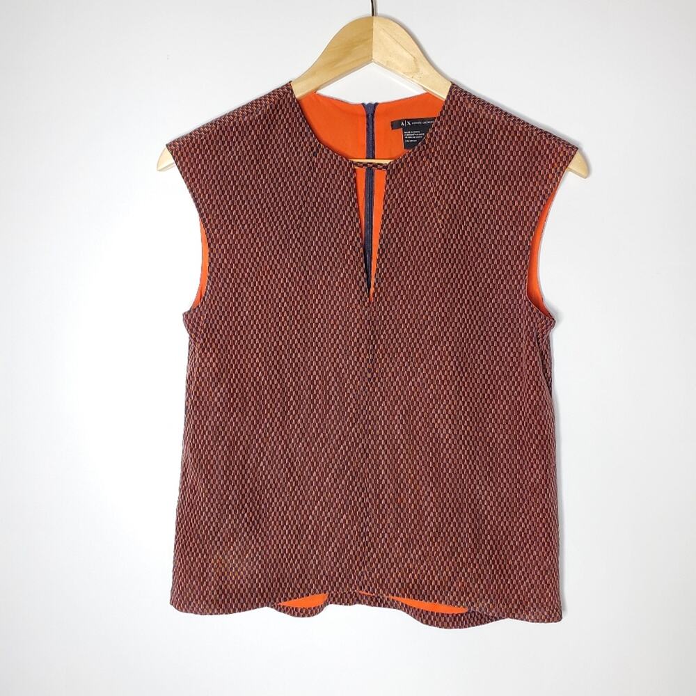 A|X Armani Exchange Silk geometric sleeveless keyhole front blouse Casual top XS
